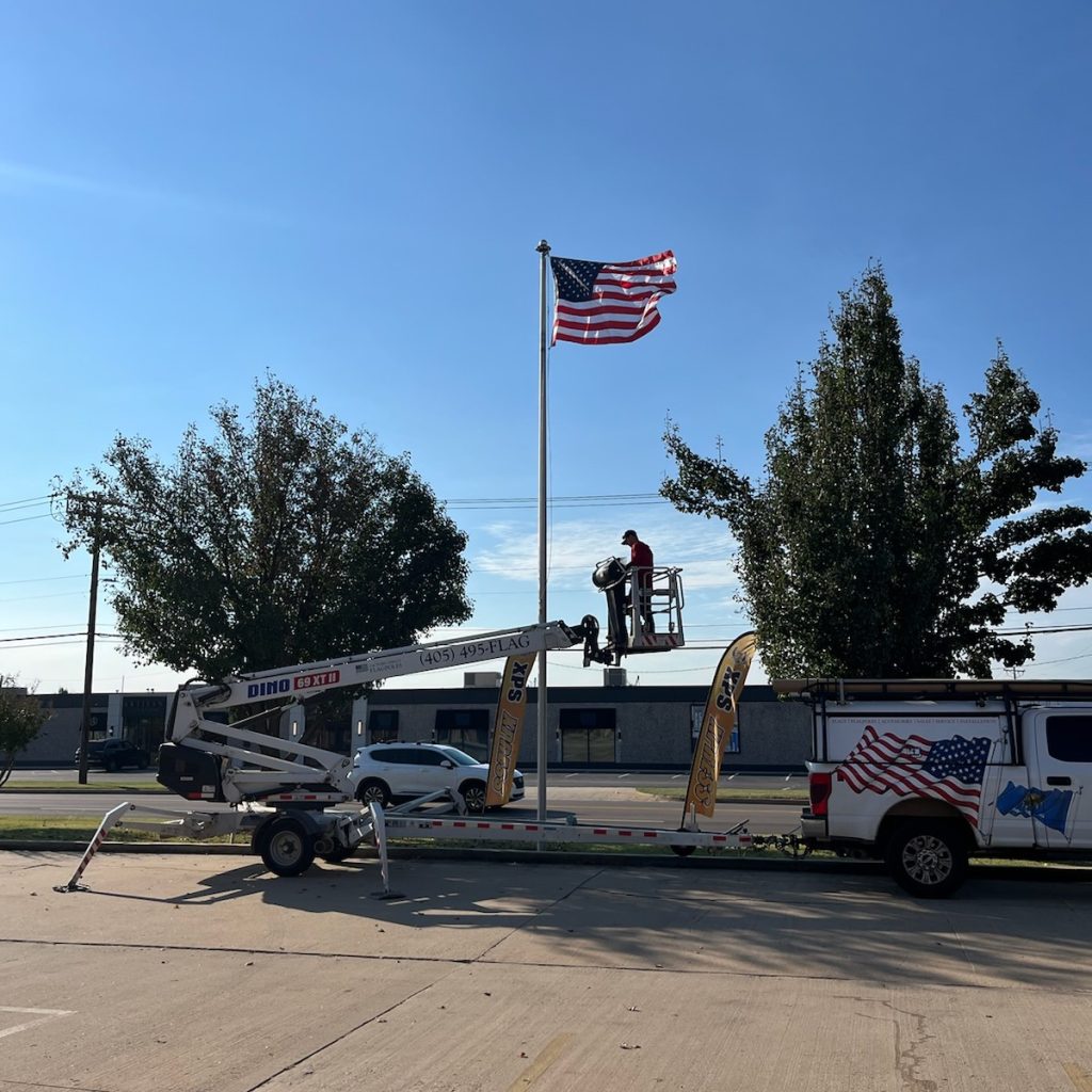 Just showcasing our flagpole installation and maintenance experts at work. We are proud to serve Oklahoma City!